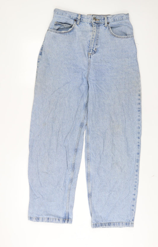 Topshop Womens Blue Cotton Wide-Leg Jeans Size 30 in L30 in Regular Zip