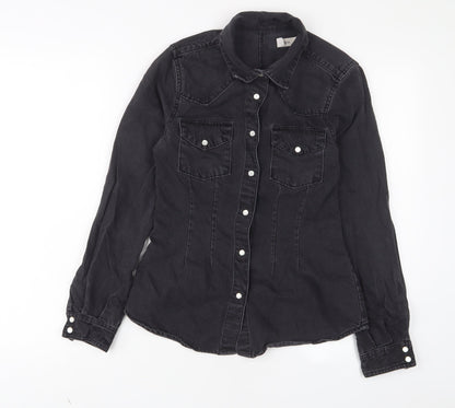 Additional front view of ASOS women’s grey cotton basic button-up, size UK 6, collared