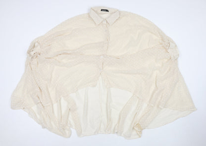 Boohoo Womens Beige Polka Dot Polyester Basic Button-Up Size 10 Collared