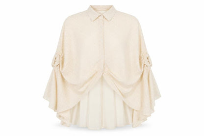 Boohoo Womens Beige Polka Dot Polyester Basic Button-Up Size 10 Collared