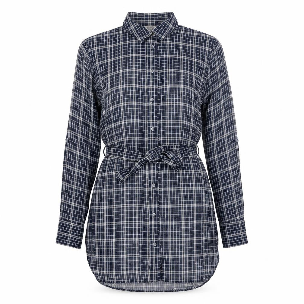 NEXT Womens Blue Check Polyester Tunic Button-Up Size 8 Collared