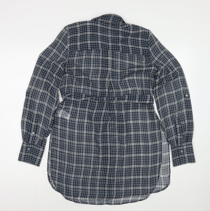 Next Womens Blue Check Polyester Tunic Button-Up Size 8 Collared