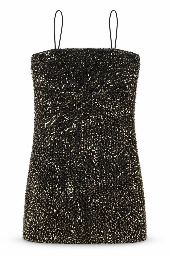 Motel Womens Black Polyester Mini Size S Square Neck Zip - Sequin Detail