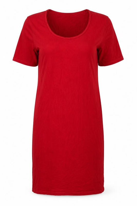 Domiti Womens Red Viscose T-Shirt Dress Size M Round Neck Pullover