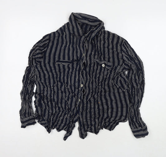 Made in U.K. Womens Blue Striped Viscose Basic Button-Up Size 16 Collared