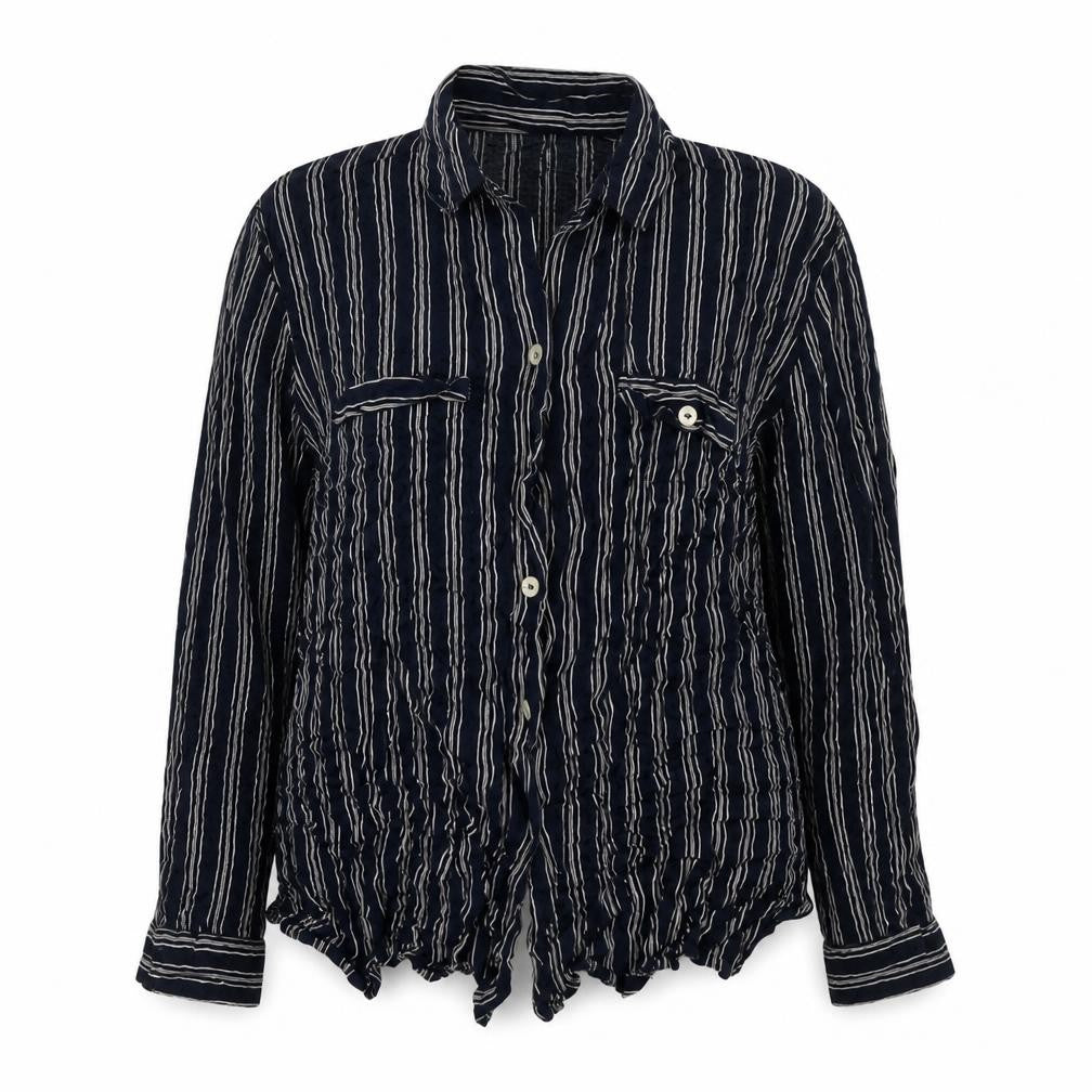 Made in U.K. Womens Blue Striped Viscose Basic Button-Up Size 16 Collared