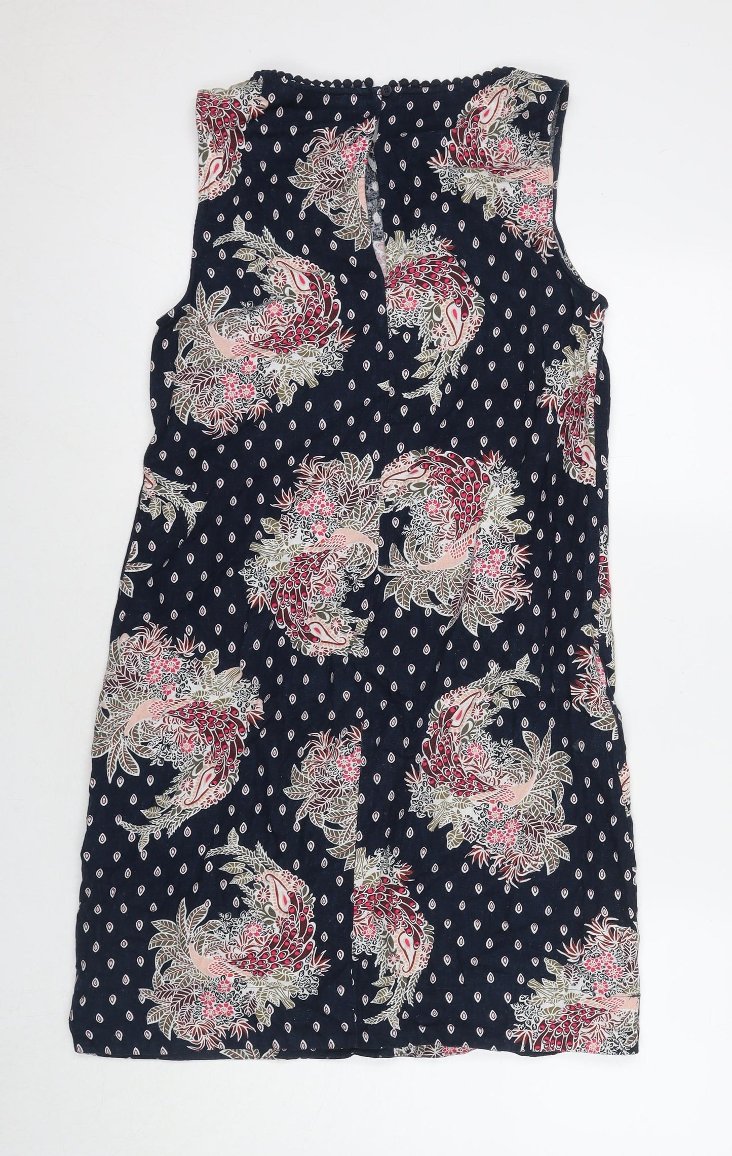Marks and Spencer Womens Blue Floral Linen A-Line Size 10 Round Neck Zip