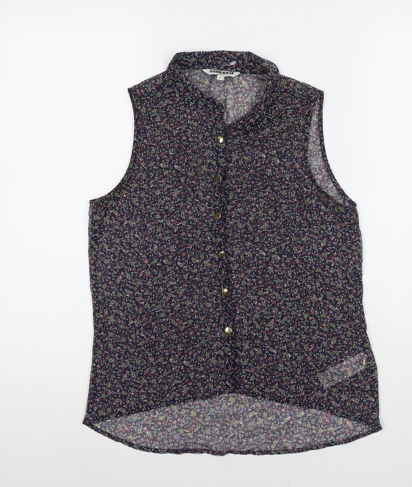 New Look Womens Multicoloured Polyester Basic Button-Up Size 14 Collared