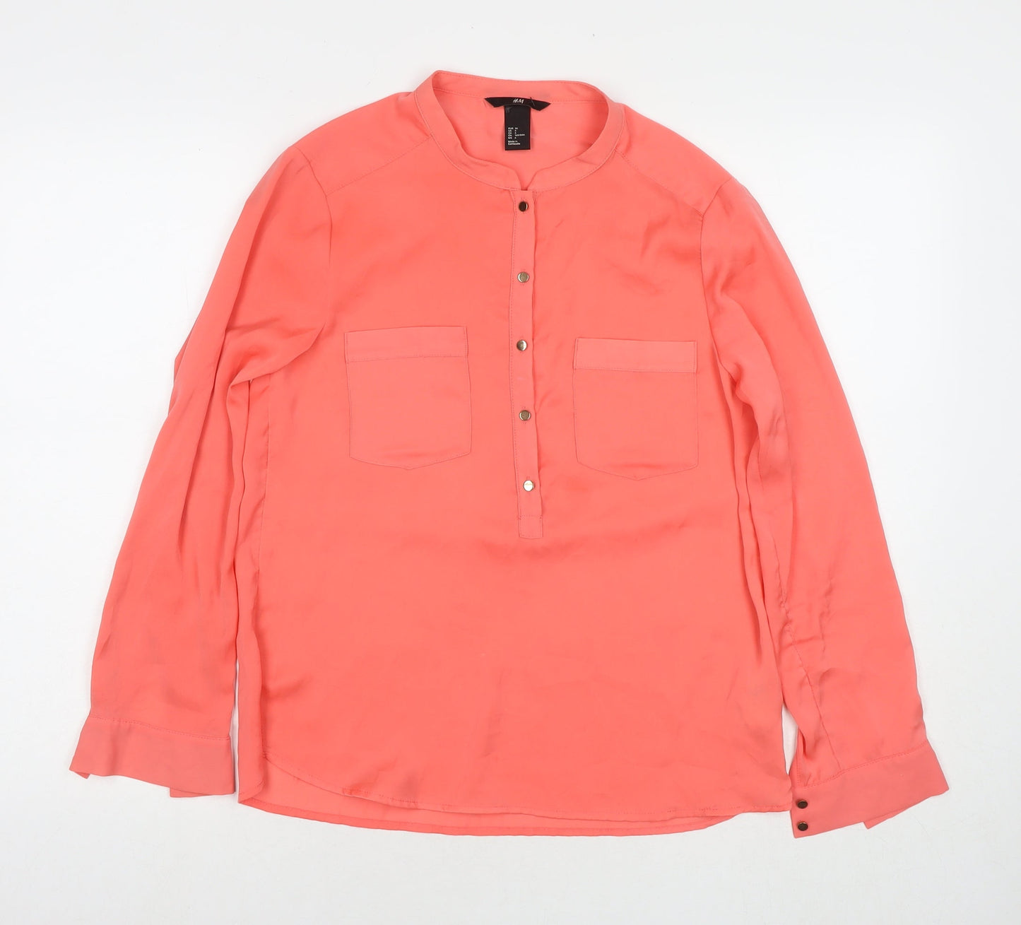 H&M Womens Pink Polyester Basic Button-Up Size 10 Round Neck