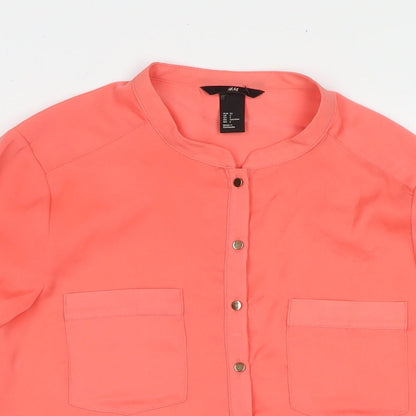 H&M Womens Pink Polyester Basic Button-Up Size 10 Round Neck