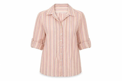 EWM Womens Multicoloured Striped Polyester Basic Button-Up Size 14 Collared