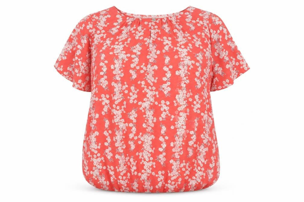 Bonmarché Womens Pink Floral Polyester Basic Blouse Size 12 Round Neck