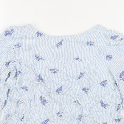 Divided by H&M Womens Blue Striped Viscose Basic Button-Up Size 4 Round Neck