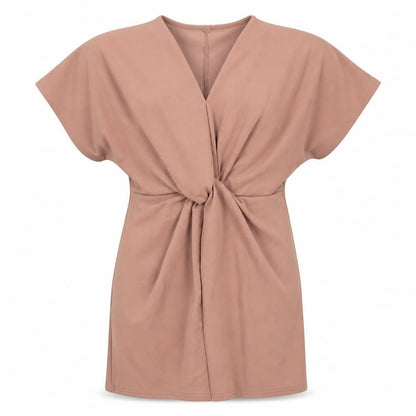 Front view of Missguided women’s beige polyester mini, size UK 8, round neck pullover