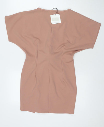 Back view of Missguided women’s beige polyester mini, size UK 8, round neck pullover