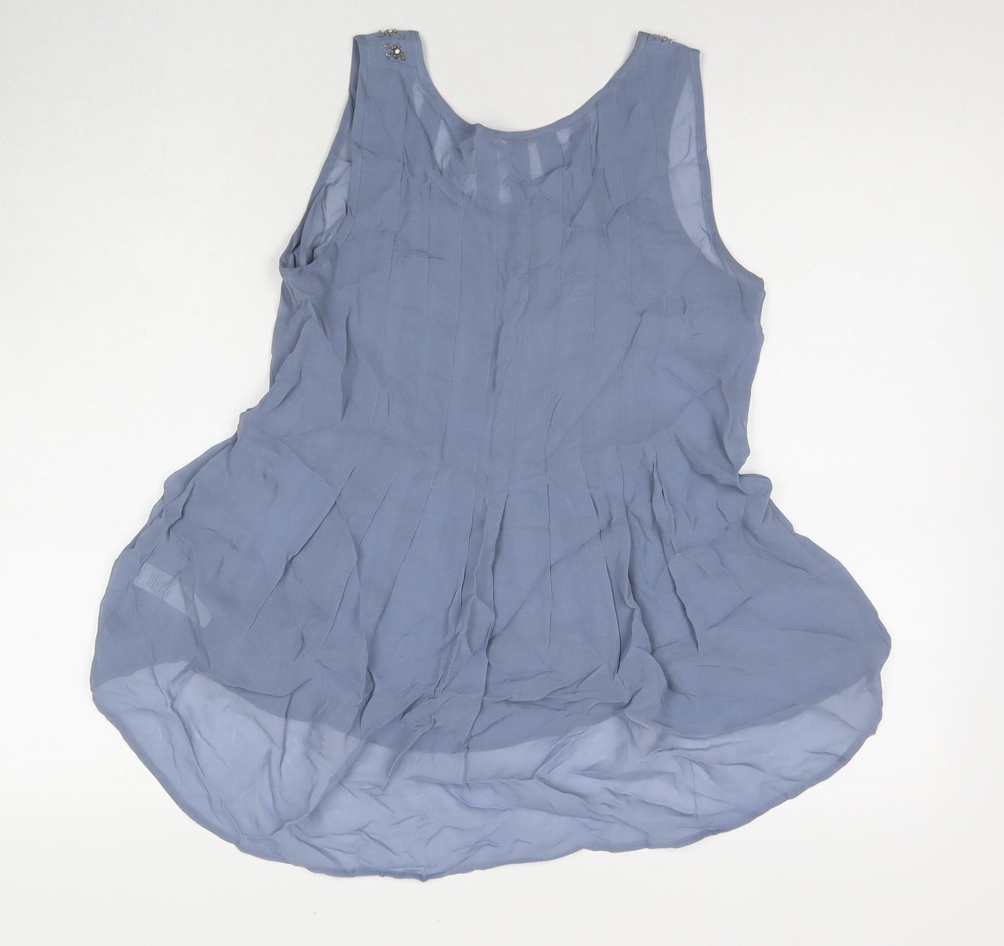 Monsoon Womens Blue Polyester Basic Blouse Size 8 Round Neck - Beaded Detail