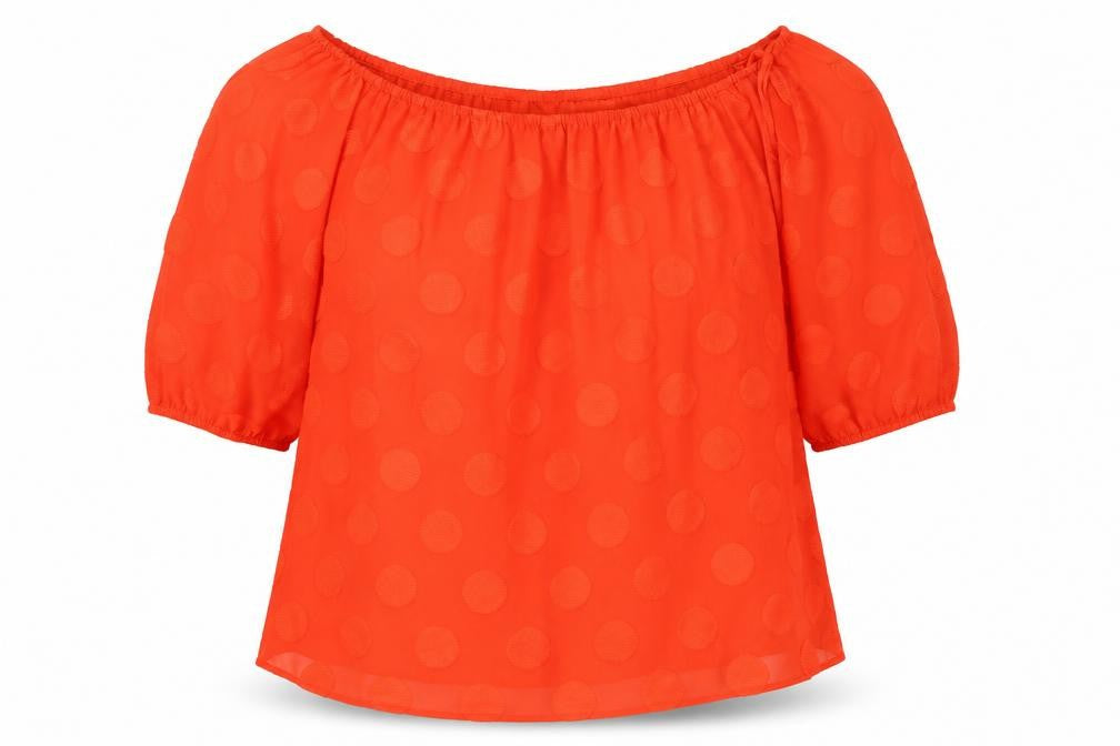 Per Una Womens Red Polka Dot Polyester Basic Blouse Size 14 Off the Shoulder