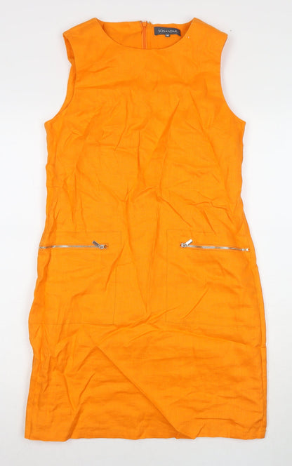 Sonsandar Womens Orange Polyester A-Line Size 8 Round Neck Zip