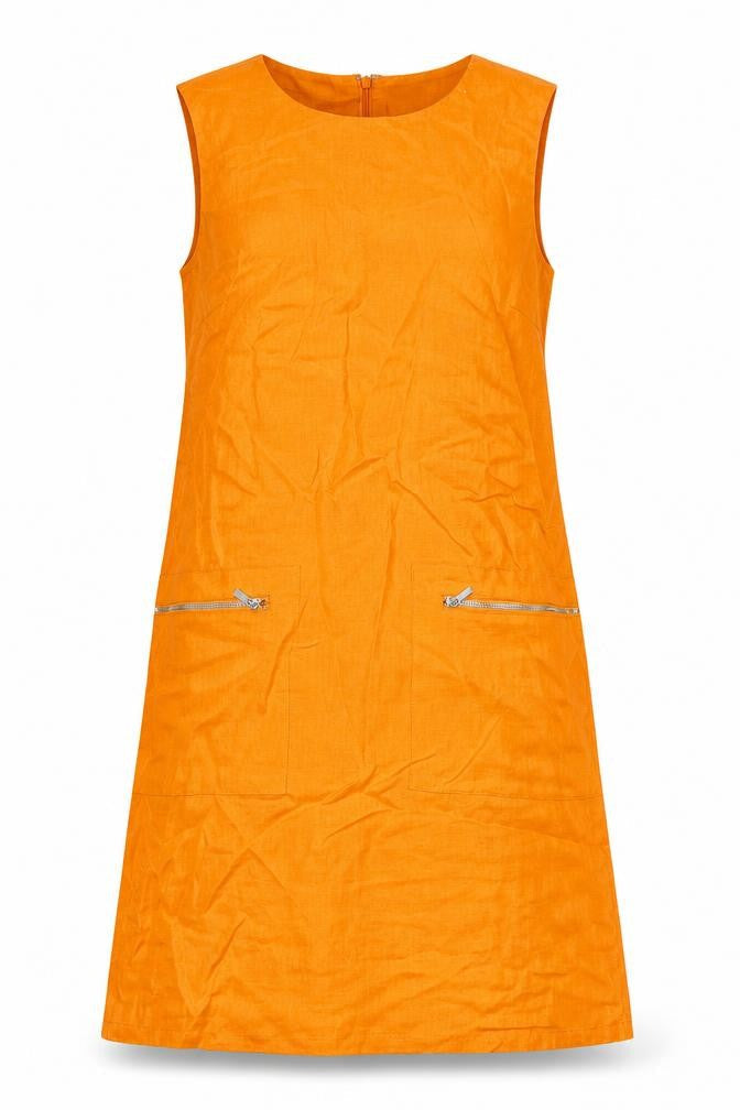 Sosander Womens Orange Polyester A-Line Size 8 Round Neck Zip