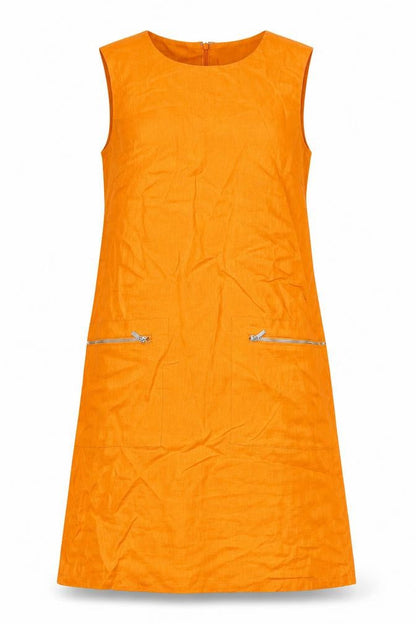 Sonsandar Womens Orange Polyester A-Line Size 8 Round Neck Zip