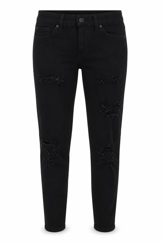 Topshop Womens Black Cotton Blend Tapered Jeans Size 26 in L28 in Regular Zip