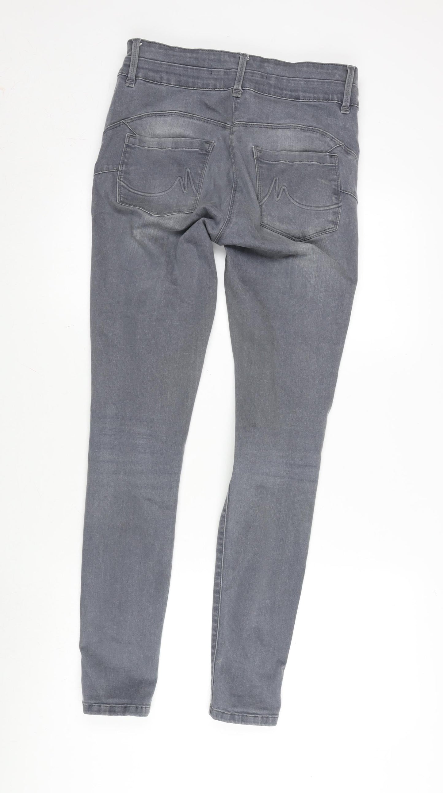 NEXT Womens Grey Cotton Blend Skinny Jeans Size 12 L31 in Regular Zip