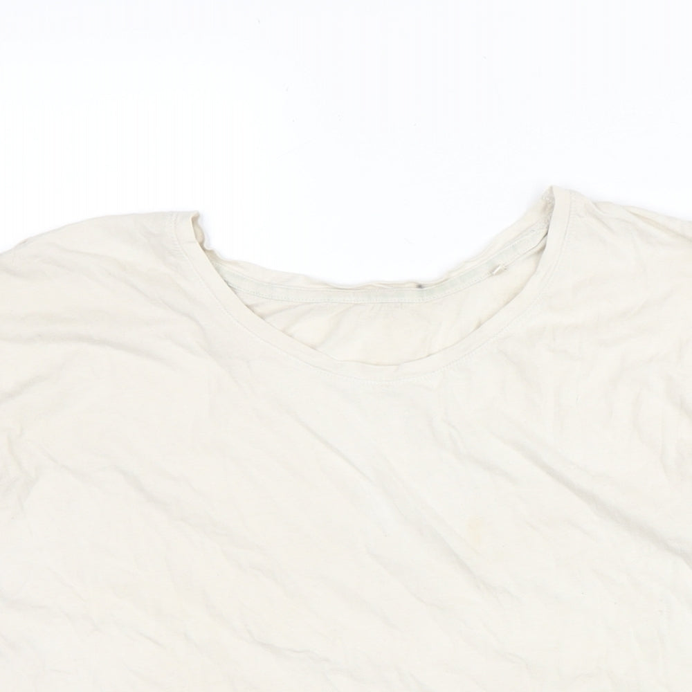 Marks & Spencer Womens Ivory Cotton Basic T-Shirt Size L Crew Neck