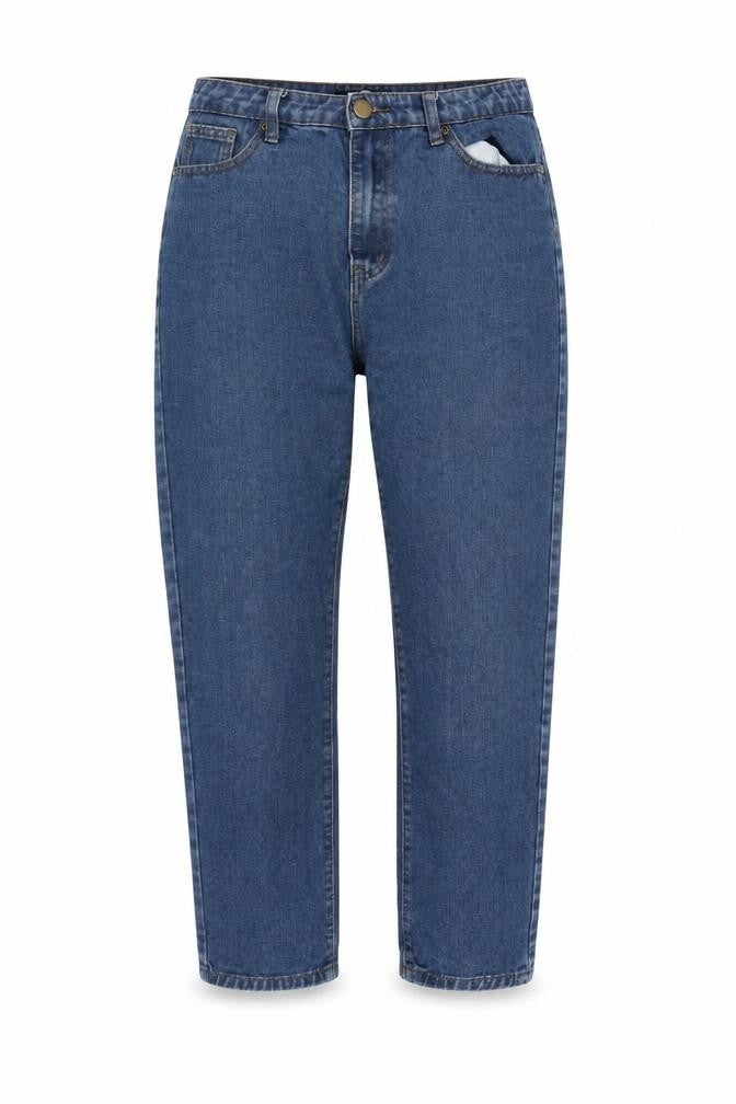 Boohoo Womens Blue Cotton Blend Straight Jeans Size 14 L25.5 in Regular Zip