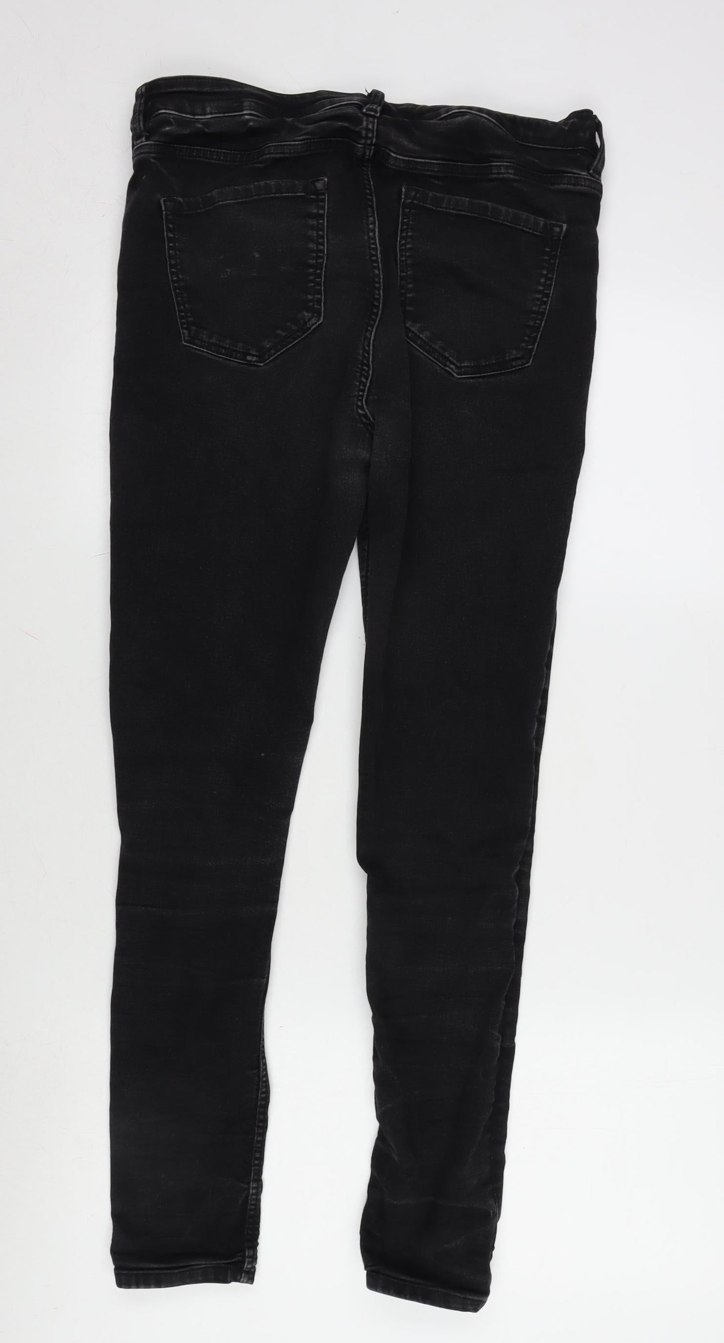 Marks and Spencer Womens Grey Cotton Blend Tapered Jeans Size 14 L27 in Regular Zip