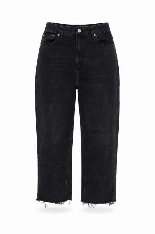 Topshop Womens Grey Cotton Cropped Jeans Size 30 in L22 in Regular Zip - Raw Hem