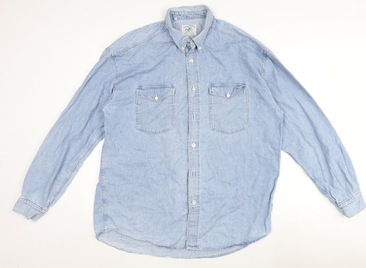 Spring Steen Mens Blue Cotton Button-Up Size 2XL Collared Button