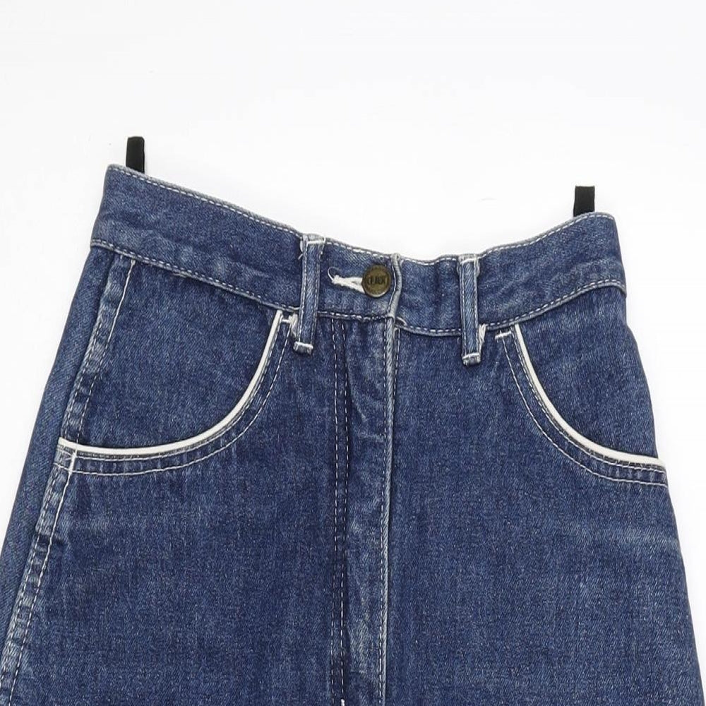Click Womens Blue Cotton A-Line Skirt Size 24 in Zip