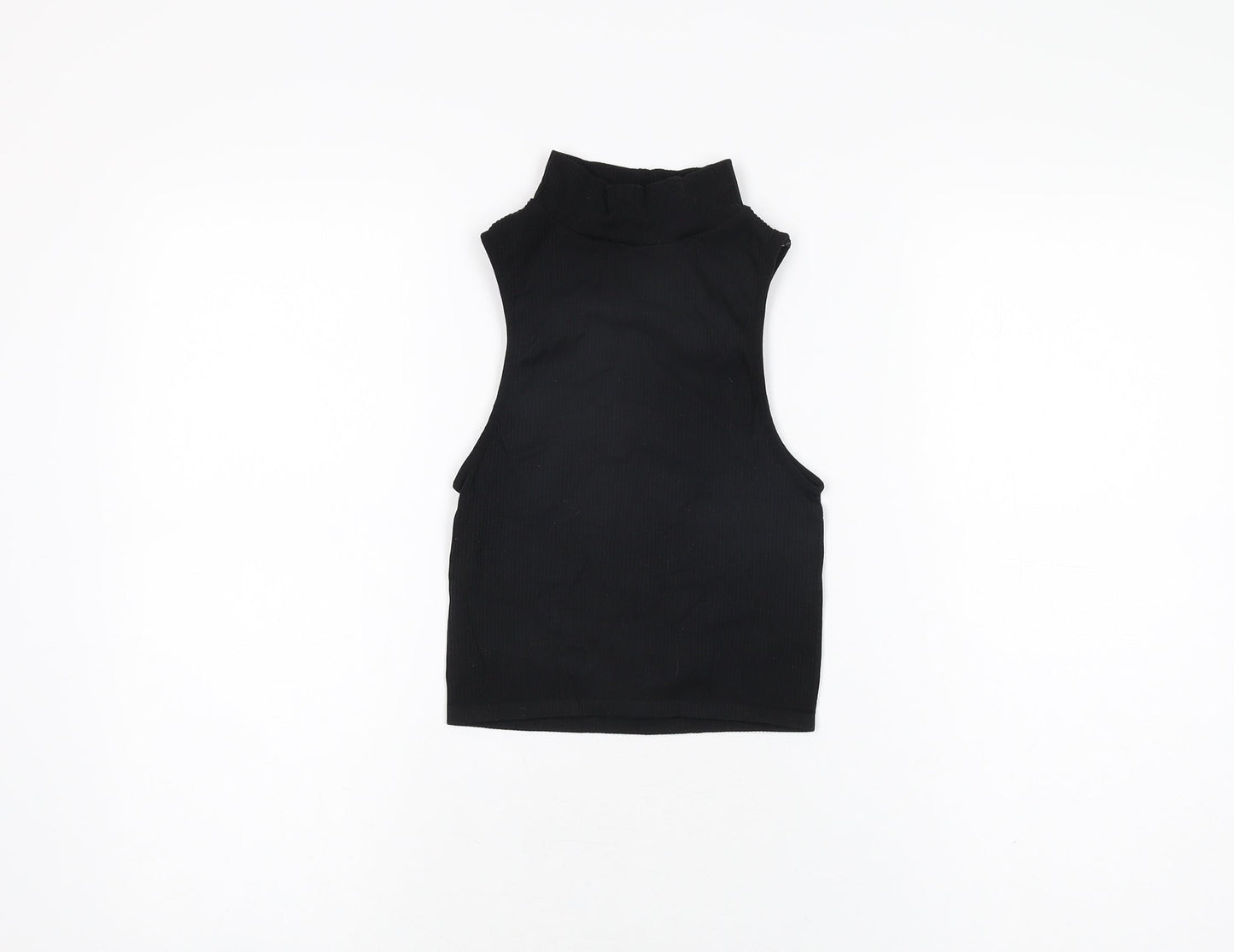 Zara Womens Black Nylon Cropped T-Shirt Size XS High Neck