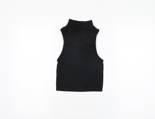 Zara Womens Black Nylon Cropped T-Shirt Size XS High Neck