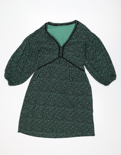 Next Womens Green Floral Viscose Shift Size 8 V-Neck Pullover