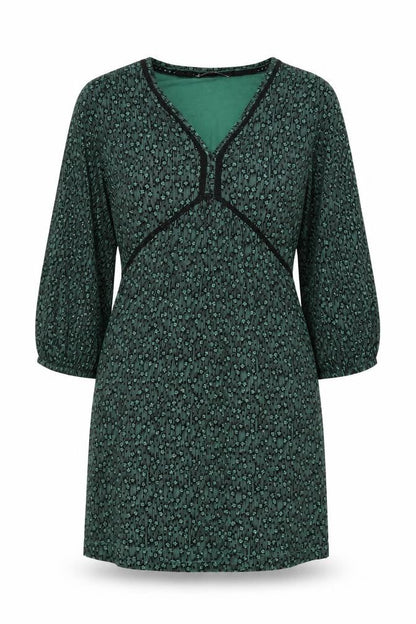 Next Womens Green Floral Viscose Shift Size 8 V-Neck Pullover