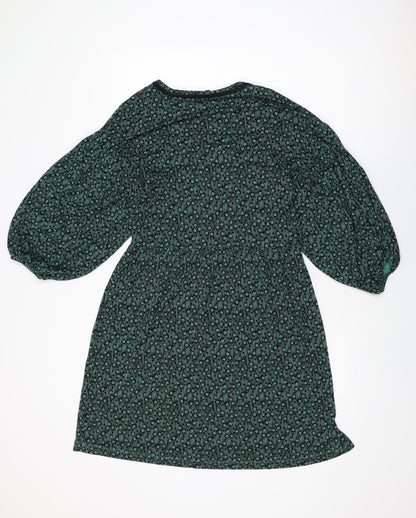 Next Womens Green Floral Viscose Shift Size 8 V-Neck Pullover