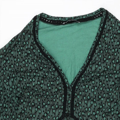 Next Womens Green Floral Viscose Shift Size 8 V-Neck Pullover