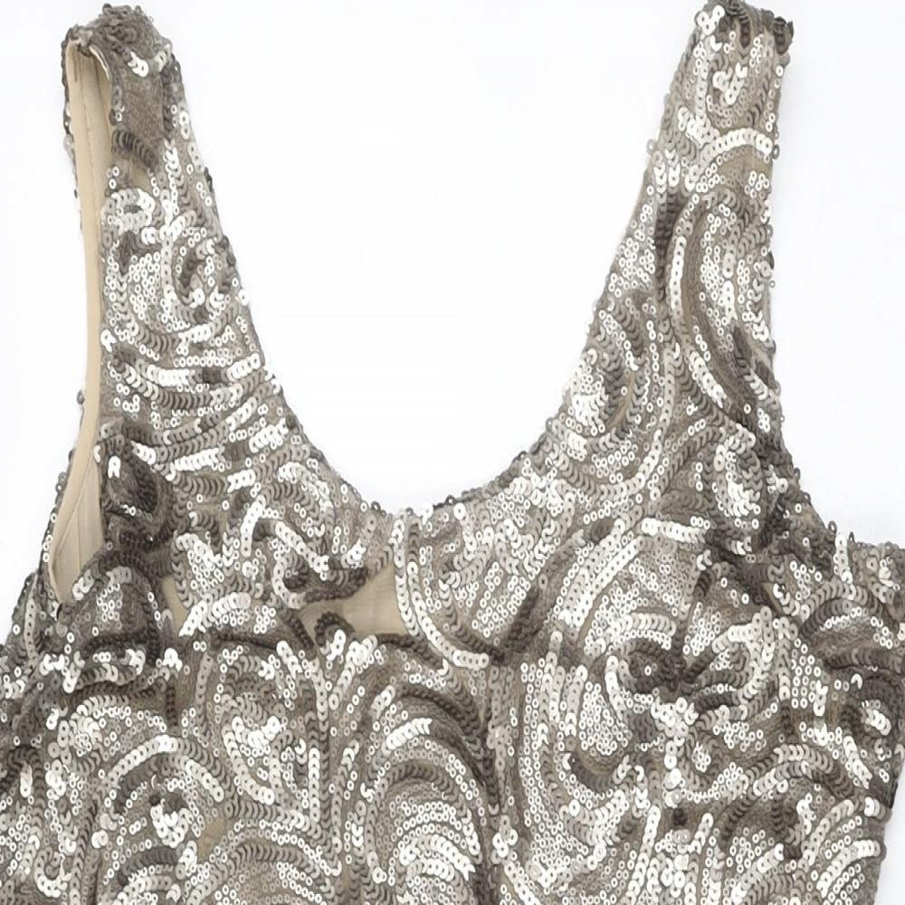 Mango Womens Beige Geometric Polyester Mini Size S Scoop Neck Pullover