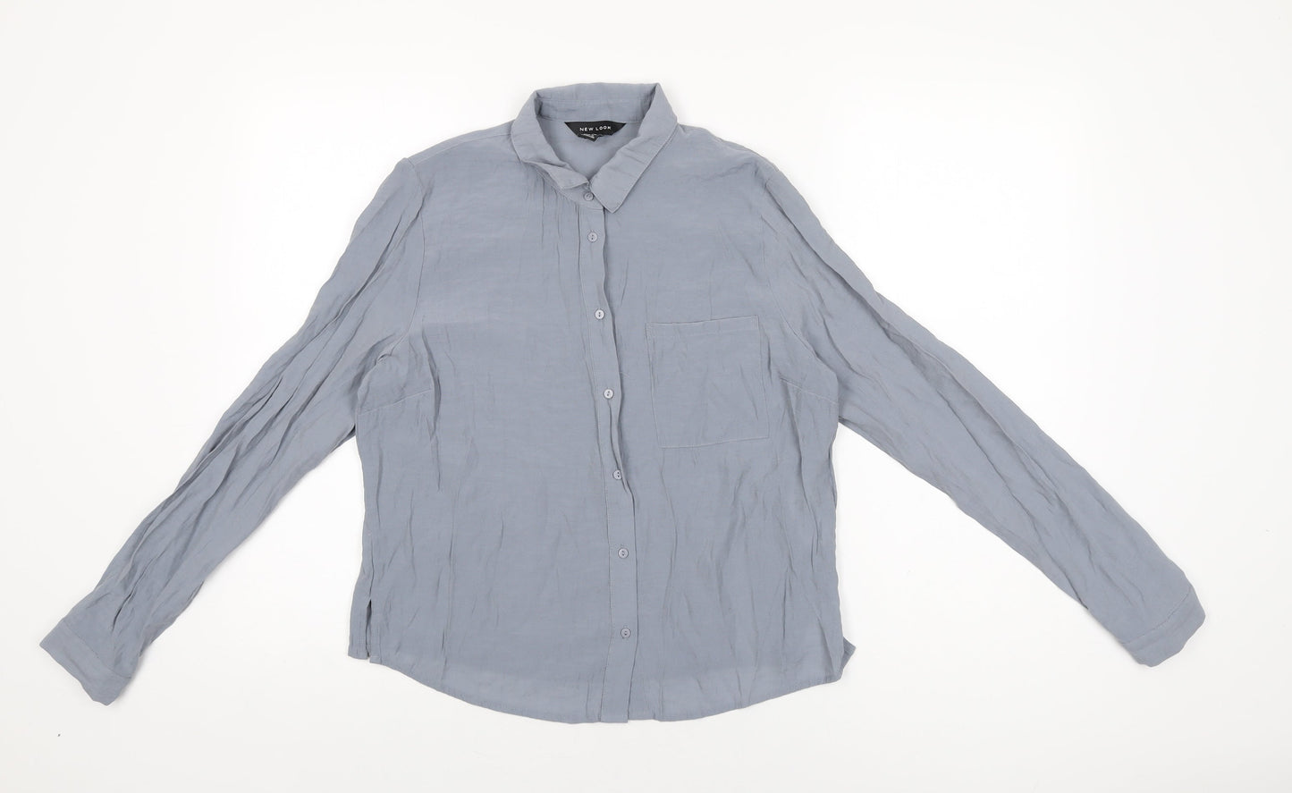New Look Womens Grey Polyester Basic Button-Up Size 10 Collared