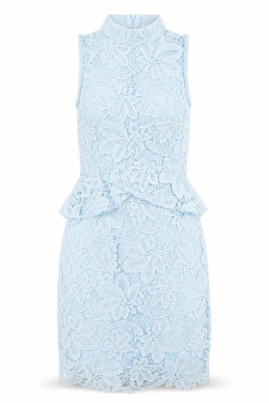 PRETTYLITTLETHING Womens Blue Floral Polyester Bodycon Size 8 High Neck Zip