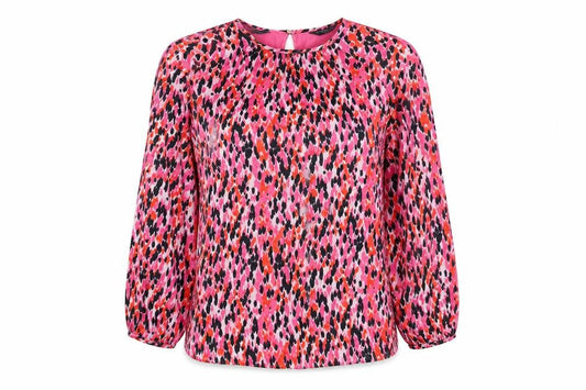 Marks and Spencer Womens Pink Geometric Polyester Basic Blouse Size 8 Round Neck