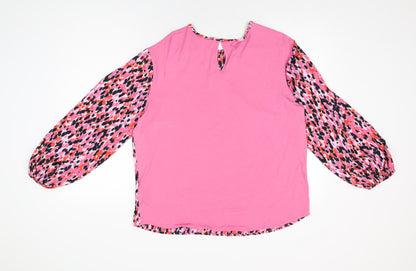 Marks & Spencer Womens Pink Geometric Polyester Basic Blouse Size 8 Round Neck
