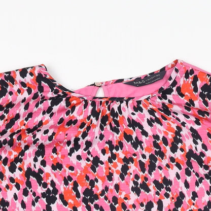 Marks & Spencer Womens Pink Geometric Polyester Basic Blouse Size 8 Round Neck