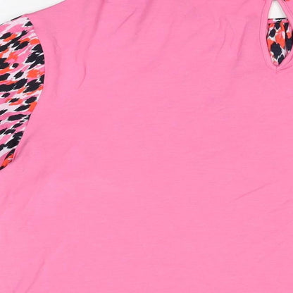 Marks & Spencer Womens Pink Geometric Polyester Basic Blouse Size 8 Round Neck