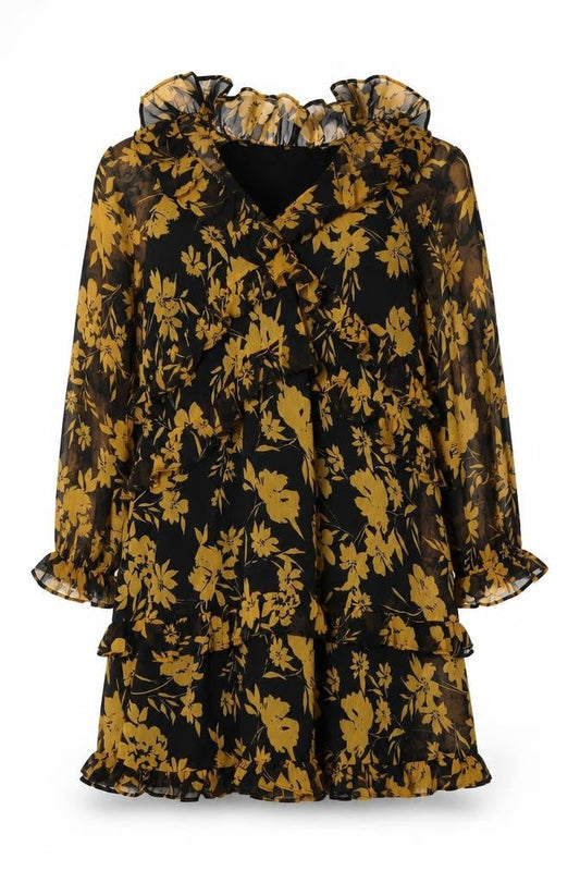 Dorothy Perkins Womens Black Floral Polyester Shift Size 12 V-Neck Pullover