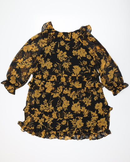 Dorothy Perkins Womens Black Floral Polyester Shift Size 12 V-Neck Pullover