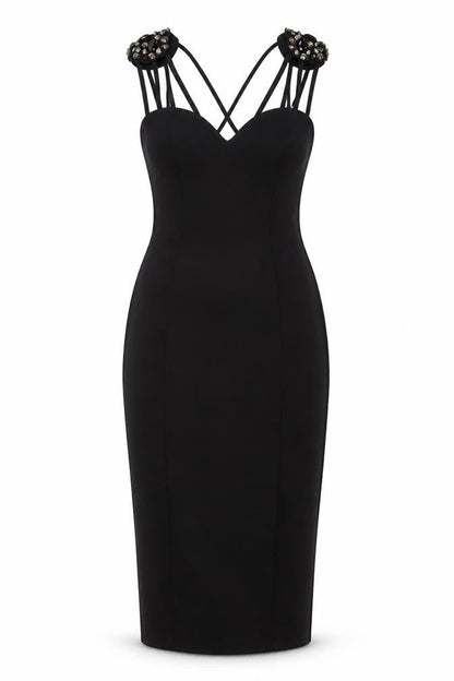 Front view of ASOS women’s black polyester bodycon, size UK 6, sweetheart pullover