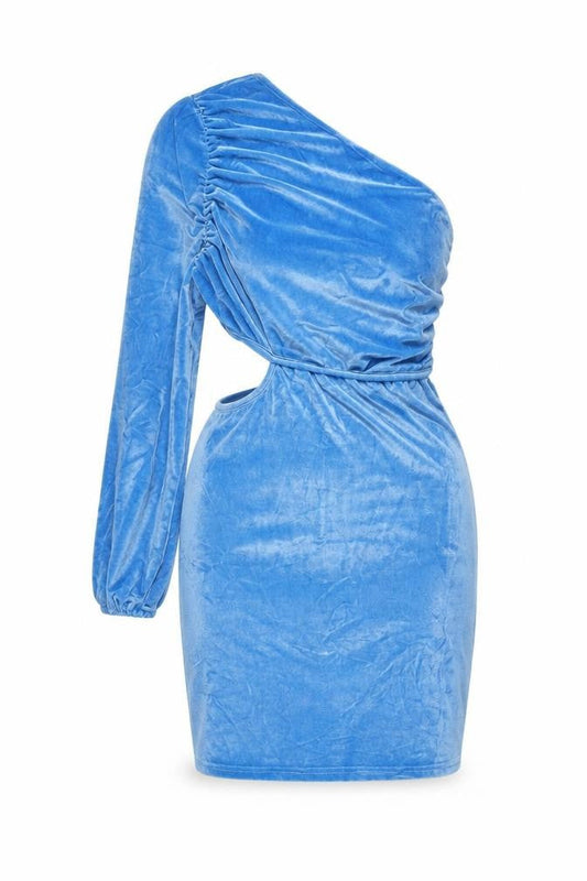 Simplee Womens Blue Polyester Mini Size M One Shoulder Pullover