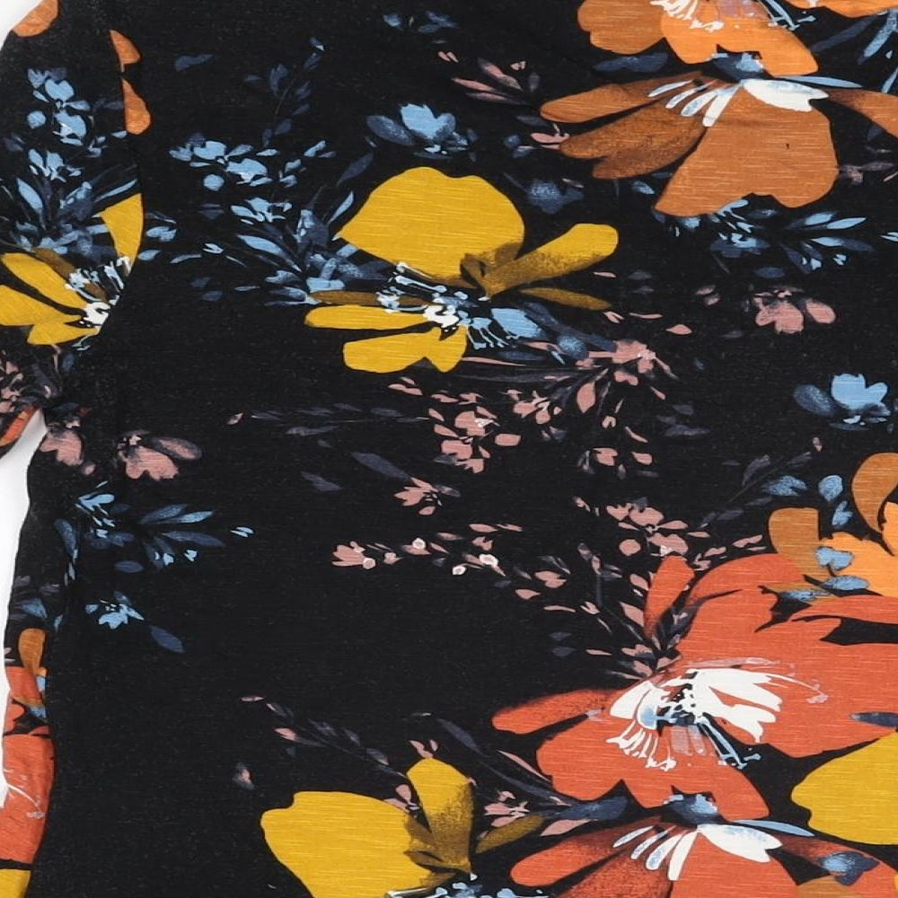 Roman Womens Black Floral Viscose Basic T-Shirt Size 10 Round Neck